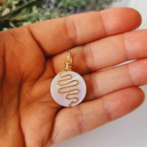 Handmade Wire Wrapped Natural Shell Earrings and Pendant Boho Chic, Minimalist - Picture 8 of 11